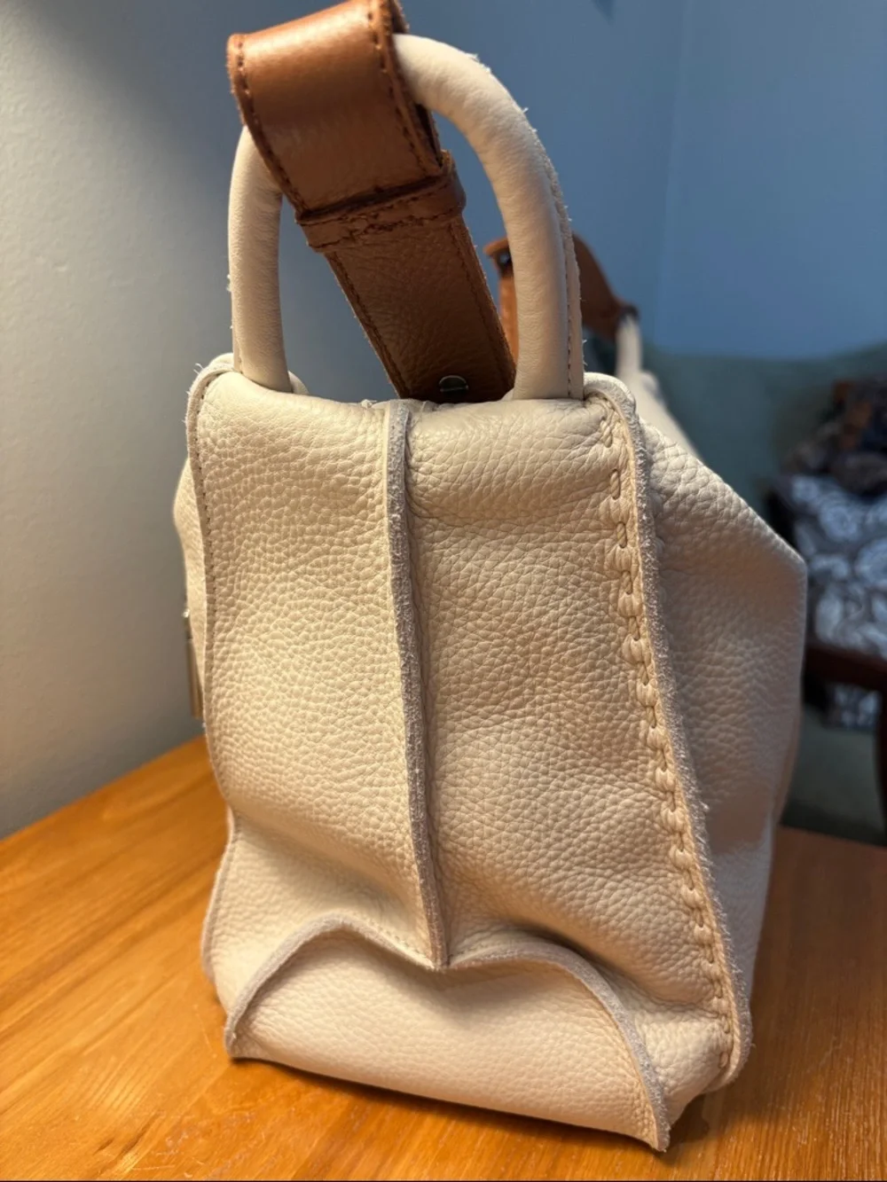 The Sak Los Feliz Hobo Cream Leather with Brown Shoulder Strap - Picture 16 of 16